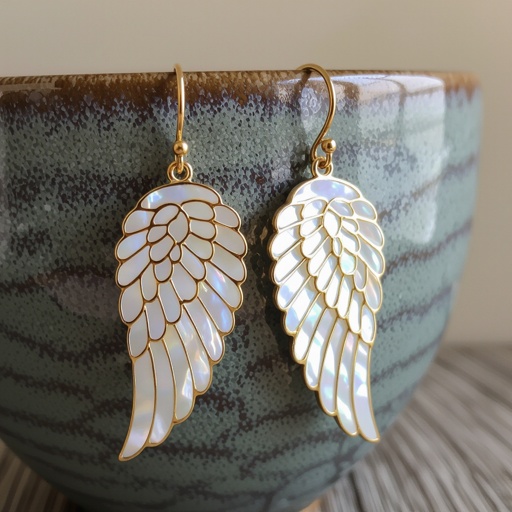 Серьги в виде белого крыла ангела из перламутра в золоте
