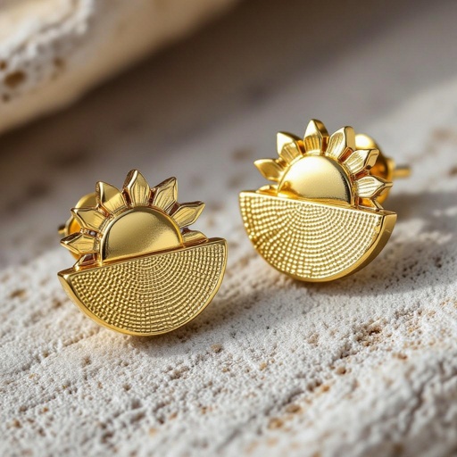 Золотые серьги полукруг половинка горящего солнца мятое неровное золото