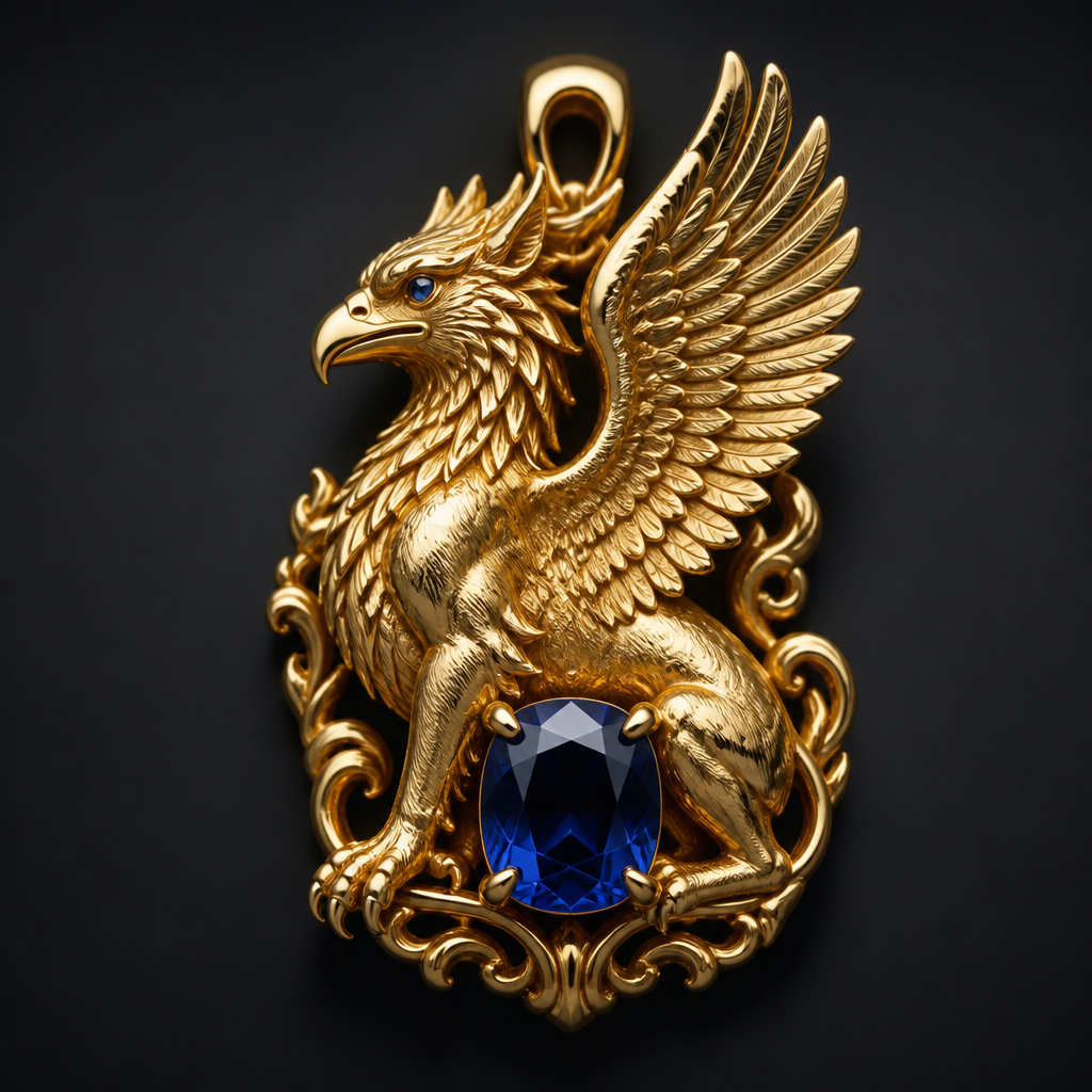 Griffin gold sapphire
photorealistic jewelry design, Griffin gold sapphire , mythological style, just the design no text