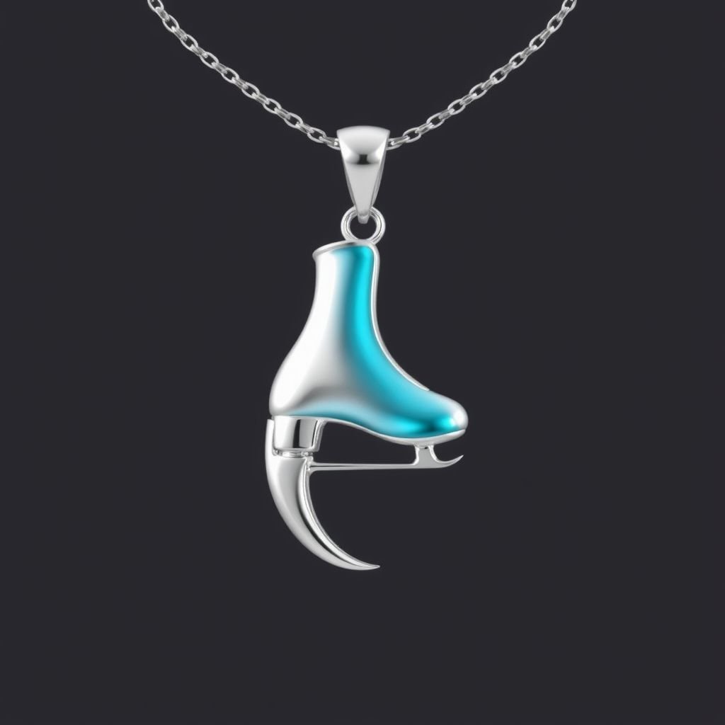 Silver pendant in the shape of figure skating blades without boots with one blade only made of turquoise