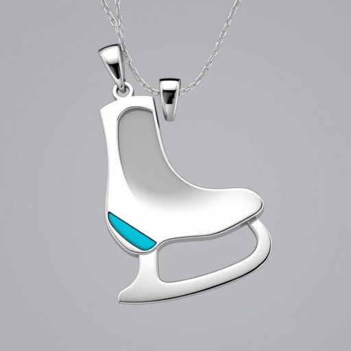 Silver Pendant shape one ice skate with turquoise stripe inside the low thin part blade