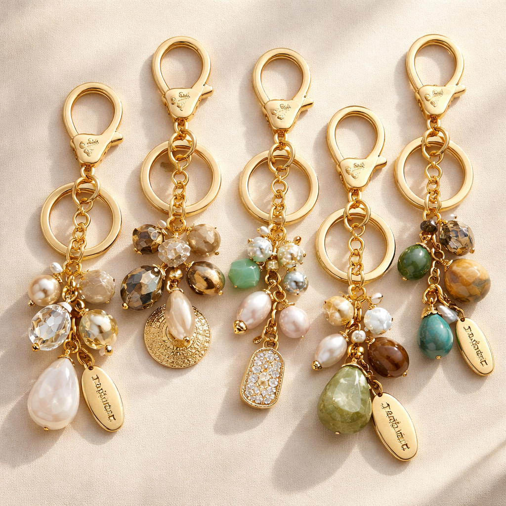 Keychains for Brahmin bags in gold with beads