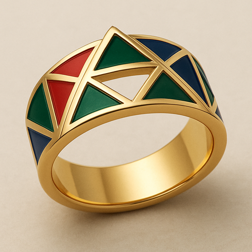 Geomatric gold ring   and  enemal of edge style