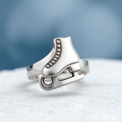 Silver pendant in the shape of ice skating blades with a turquoise stripe within the blade