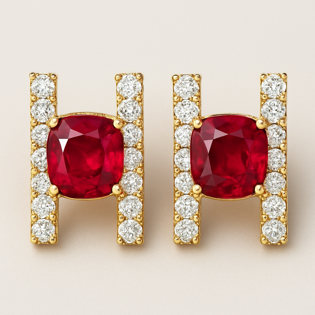 Cushion ruby earrings H letter 