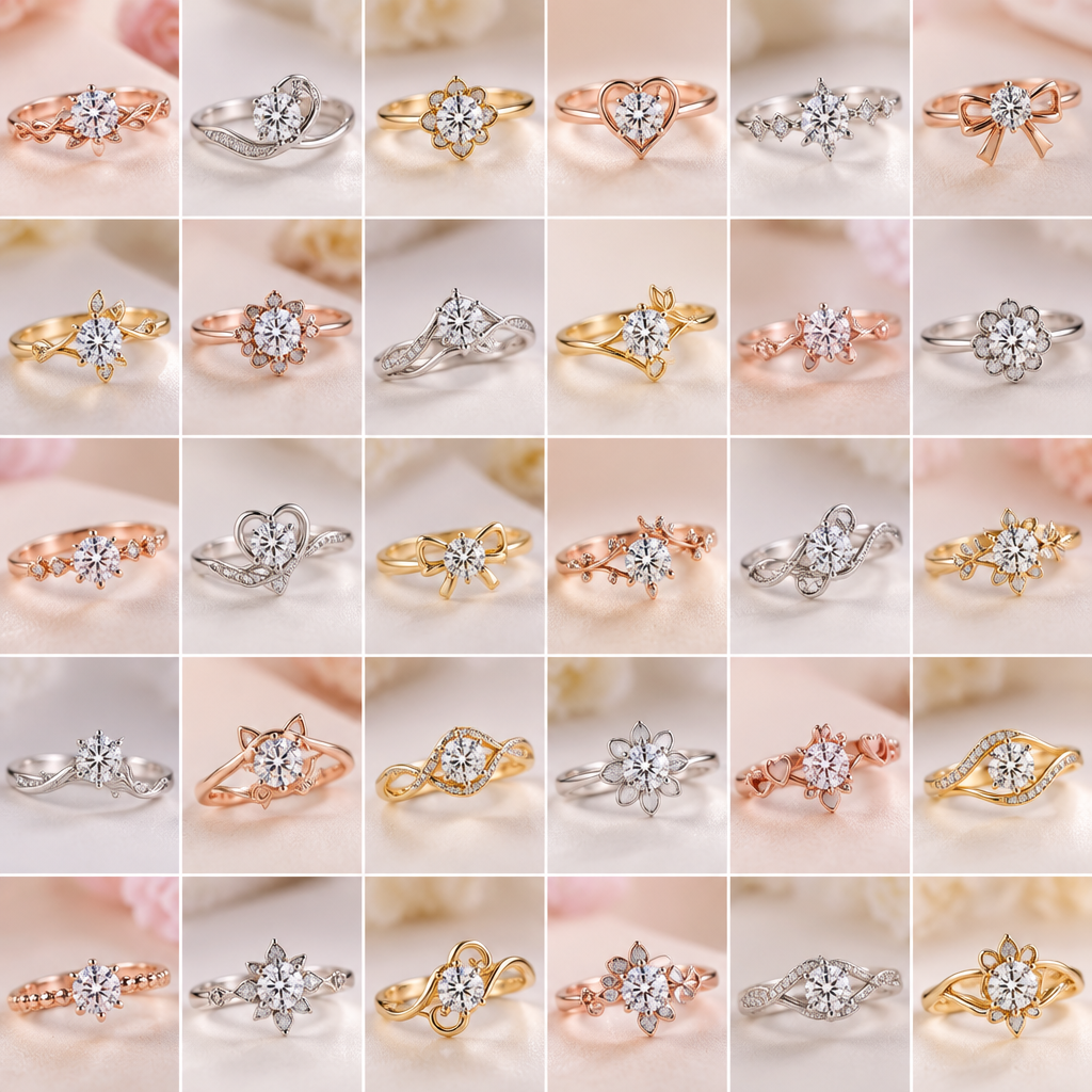 A women's ring, highly ornate, intricate and elaborate, richly detailed. 請幫我設計30款韓式甜美文創單顆明亮切工鑽石,K金珠寶的戒指
樣式
photorealistic jewelry design, A women's ring, highly ornate, intricate and elaborate, richly detailed. 請幫我設計30款韓式甜美文創單顆明亮切工鑽石,K金珠寶的戒指
樣式, modern style, just the design no text