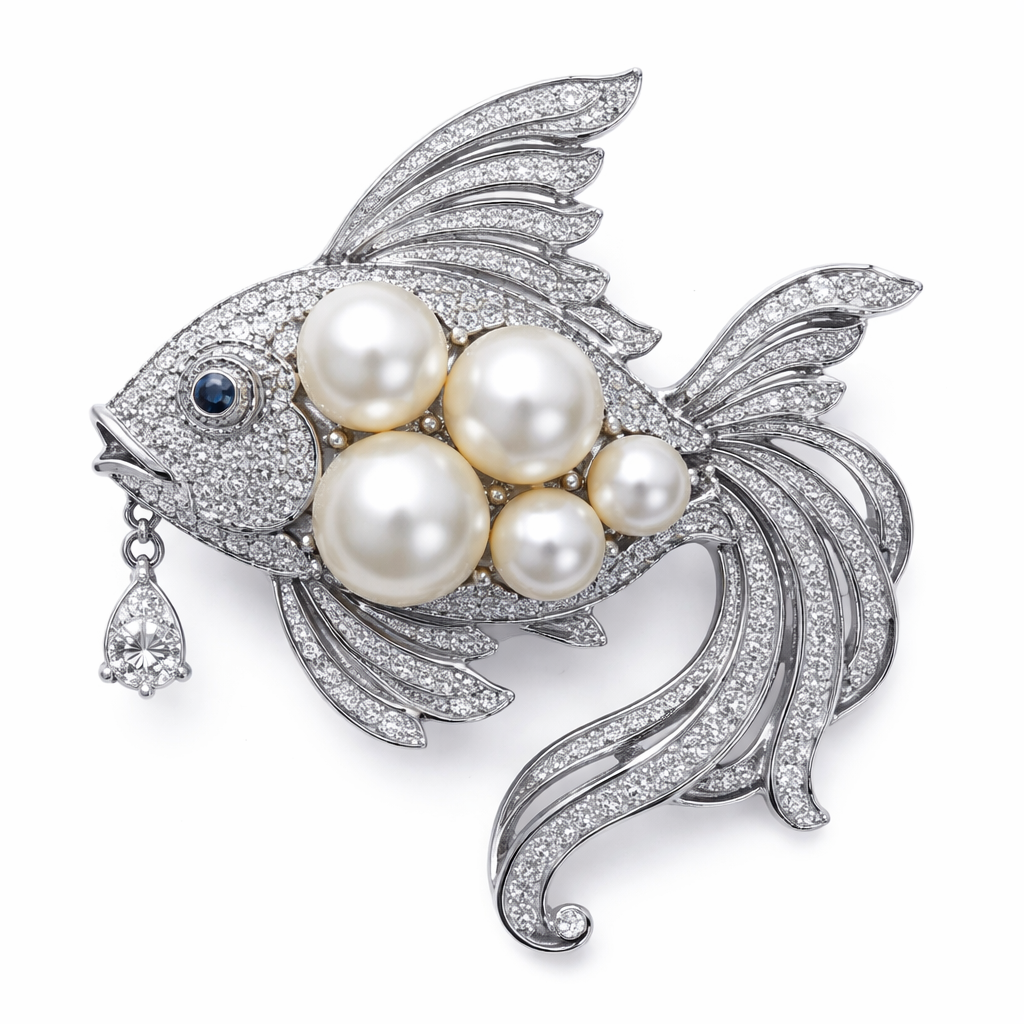 Pearl fish brooch