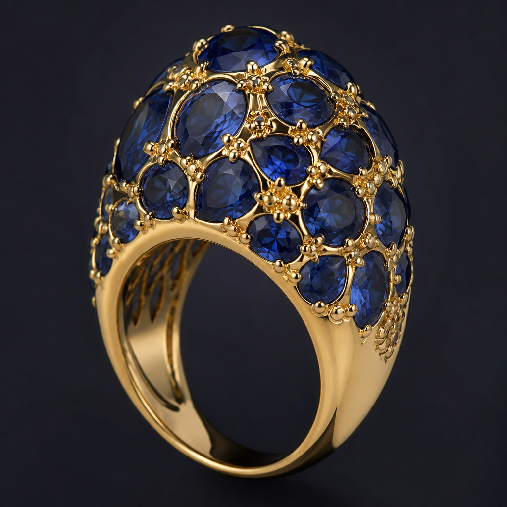 A cocktail women's ring made of gold with sapphire stones. кольцо перстень на указательный палец
photorealistic jewelry design, A cocktail women's ring made of gold with sapphire stones. кольцо перстень на указательный палец, cocktail style, just the design no text