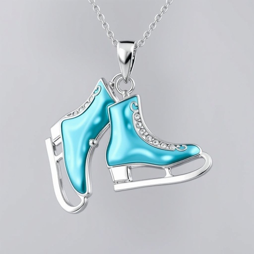 Silver pendant in the shape of turquoise figure skating blades without boots