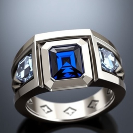 Blue sapphire stone square shape with all side ice stones with all ring stone mens ring