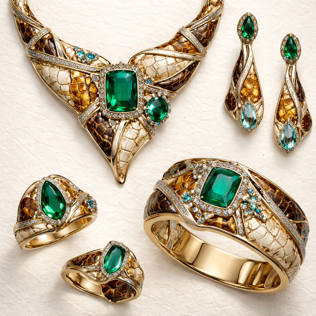 Create elegant jewelry collection to Brahmin incorporating crocodile print with gemstones