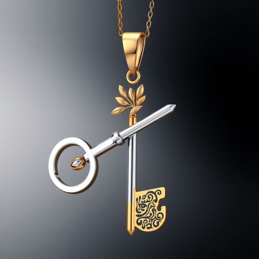 Old skeleton key shape gold and silver tones with olive branch turning on leg and keffieh print on the tip