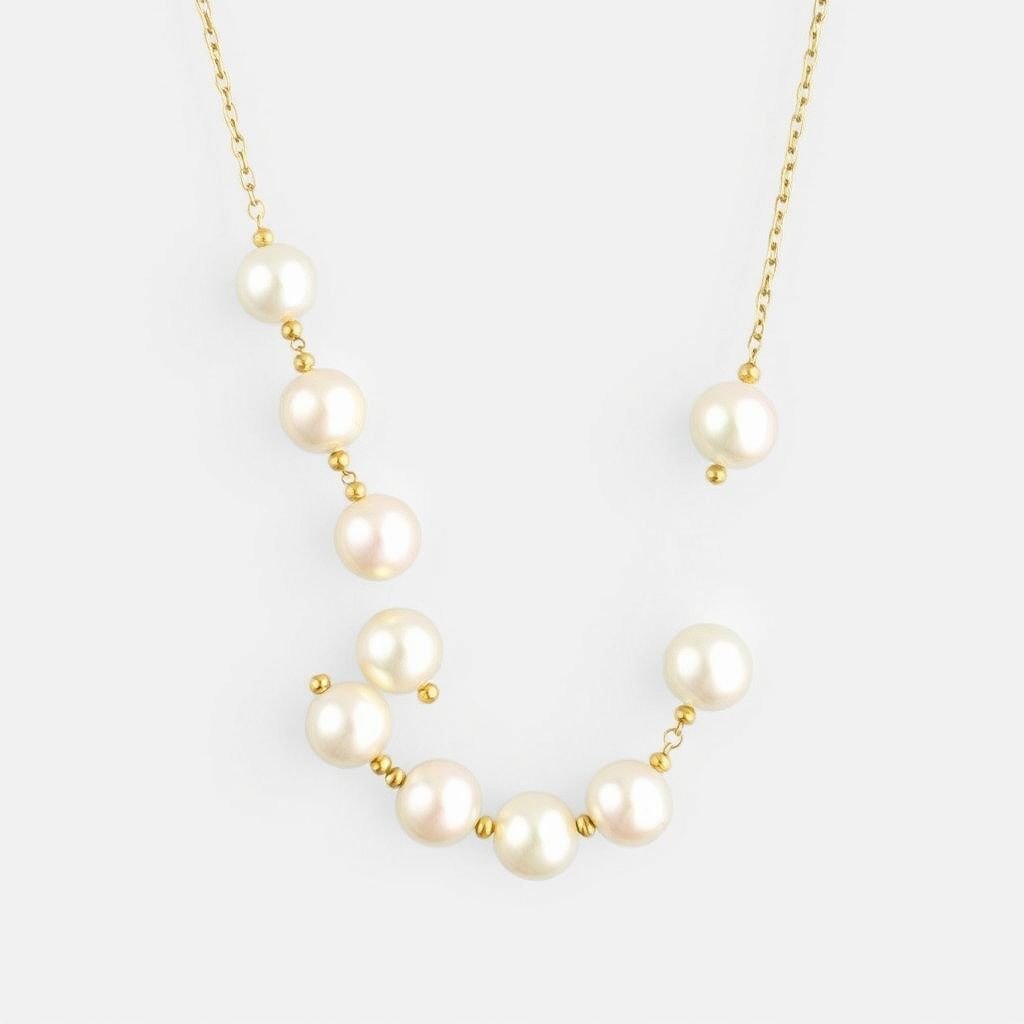 Round shaped Pearls with 14k gold chain 