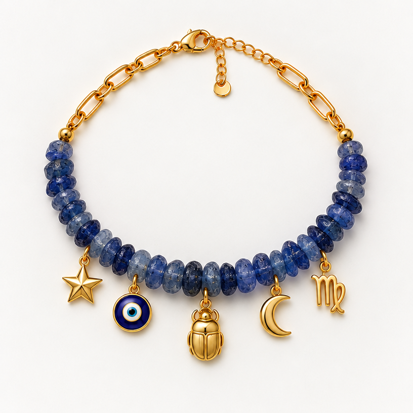 Now make it without the stones just as a charm necklace with raw sapphires
edit the attached jewelry design with these instructions: Now make it without the stones just as a charm necklace with raw sapphires. keep it photorealistic, just the design no text