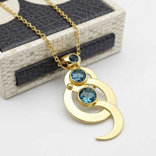 Подвеска из трех полумесяцев с узорами и камнями раухтопаза из матового неровного светлого золота с узорами соединенных цепочкой сверху самый широкий полукруг дальше средний и снизу самый маленький