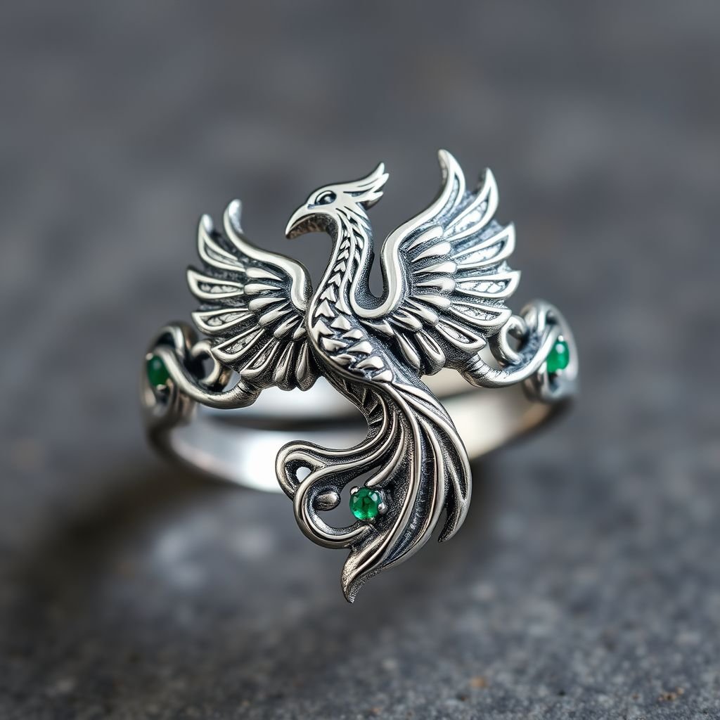 A sterling silver segnit ring with a Celtic phoenix and trinity knot symbol on it 