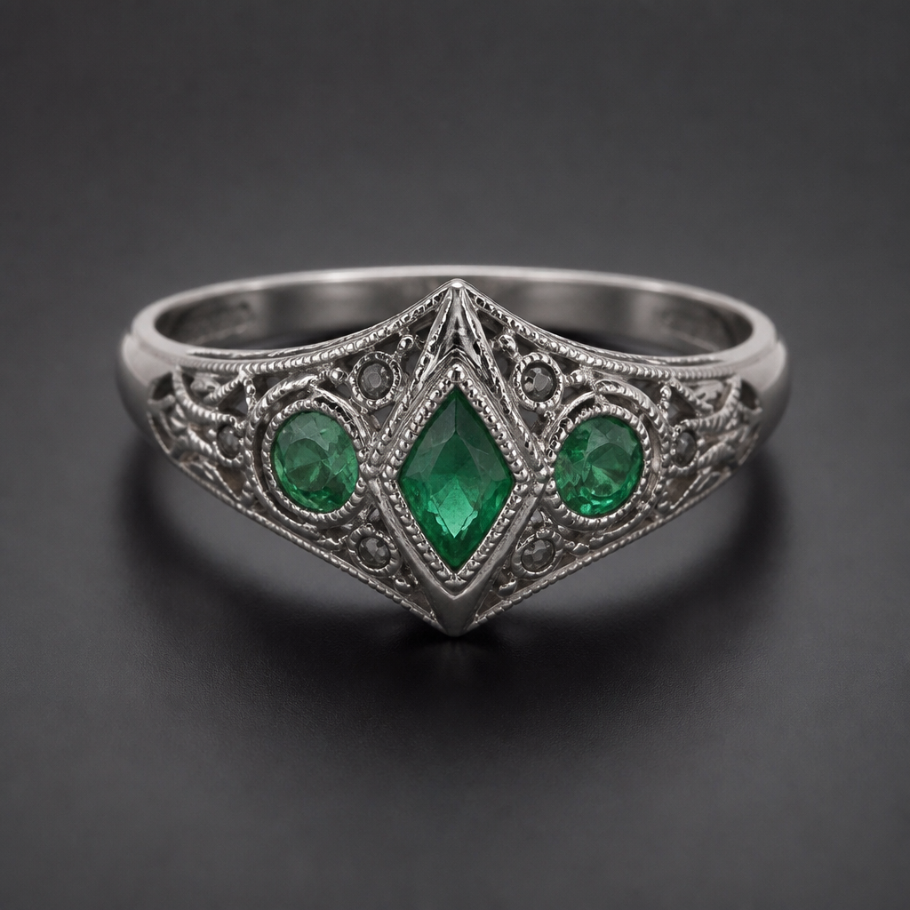 A vintage women's ring made of silver with emerald stones
