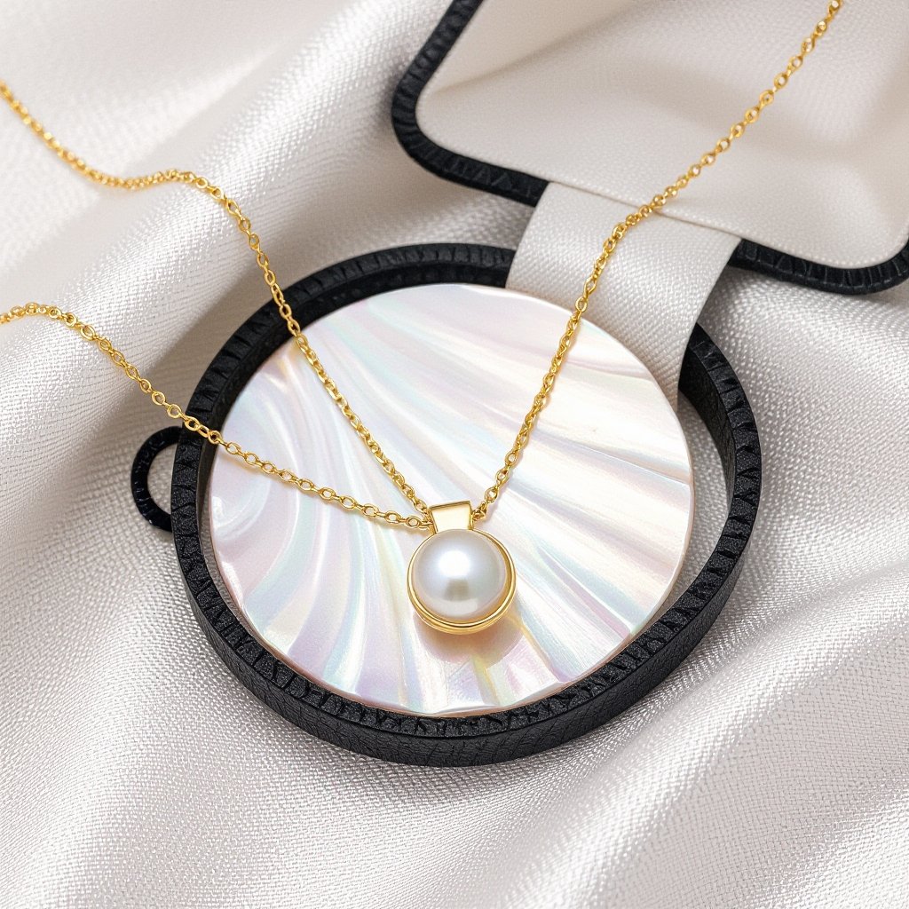 Украшение на шею золотая цепочка с подвеской в виде ракушки с жемчугом внутри