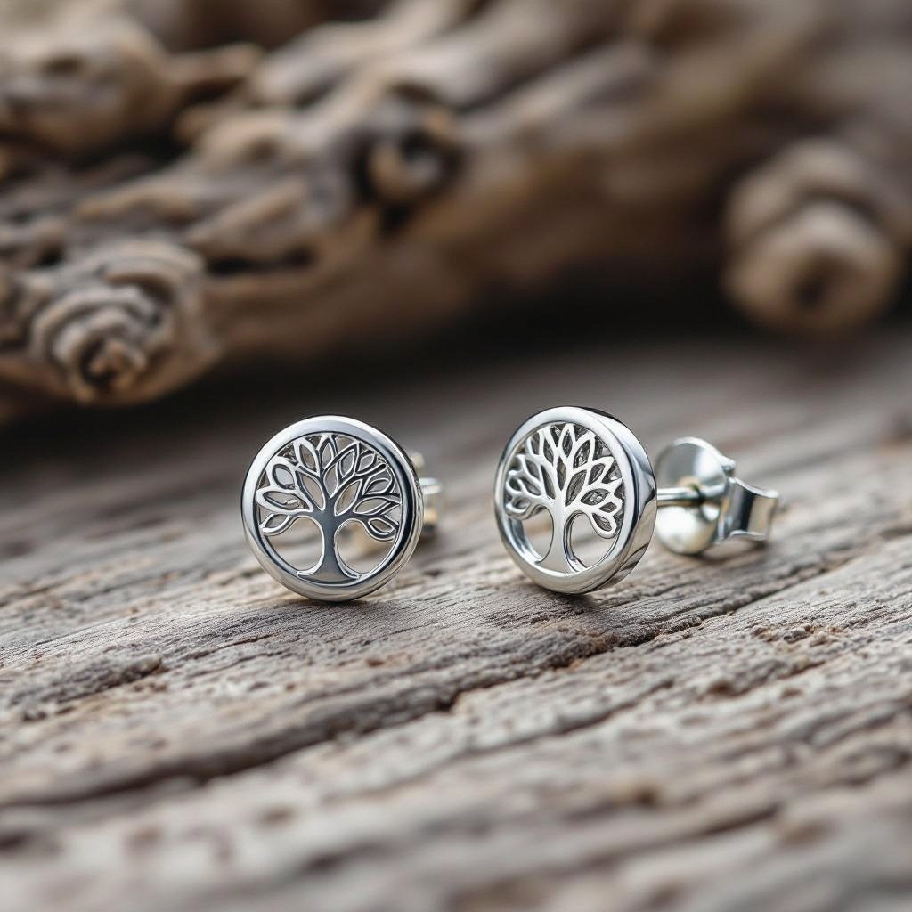 Пуссеты винтовой замок круглый символ цветка жизни с маленьким фианитом по центру