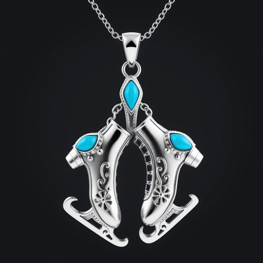 Pendant silver with stylized ice figure skating skates. Remove boots and leave only lowest part of skates. Add turquoise