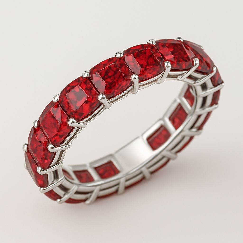 Cushion cut red spinal Eternity ring