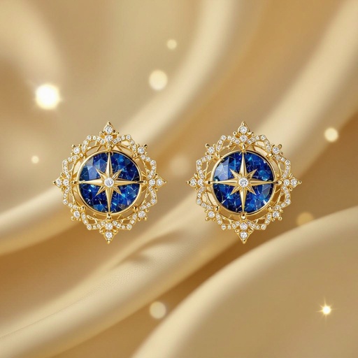 Золотые серьги космический дизайн сириус