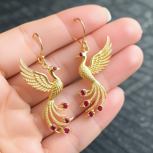 Миниатюрные аккуратные серьги с птицей феникс