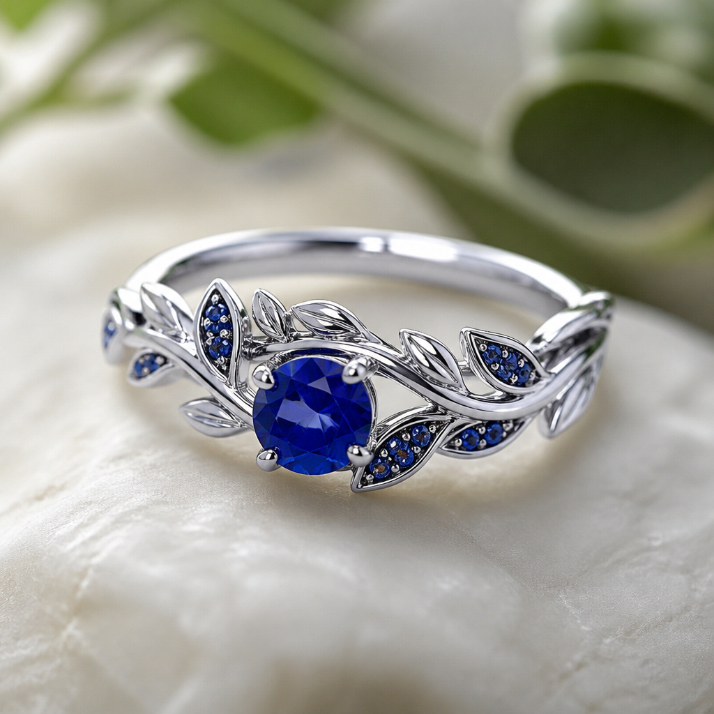 A nature women's ring made of silver with sapphire stones suitable for wedding. make a ladies ring use blue sapphire
photorealistic jewelry design, A nature women's ring made of silver with sapphire stones suitable for wedding. make a ladies ring use blue sapphire, nature_inspired style, just the design no text