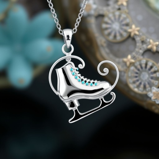 Pendant silver with stylized ice figure skating single skate  . Remove boots and leave only lowest part of skates. Add turquoise