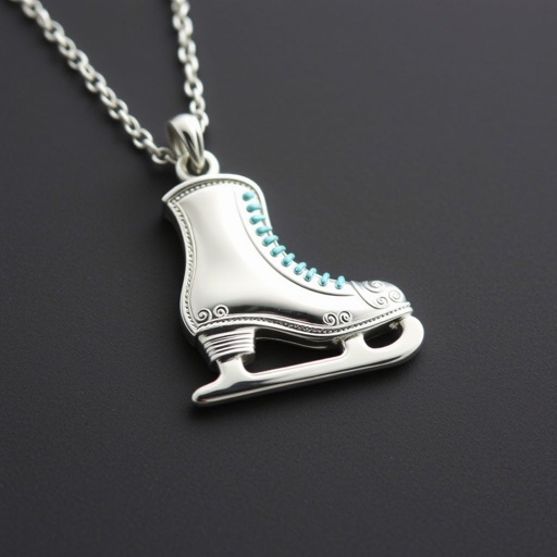Silver Pendant shape one ice skate with turquoise stripe inside the low thin part blade