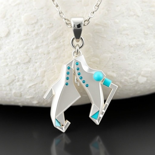 Pendant silver with stylized ice figure skating skates. Remove boots and leave only lowest part of skates. Add turquoise