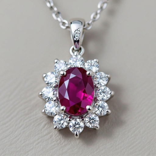 7x5mm oval pigeon blood ruby with 8 marquis cut diamonds each .08ct set in white gold pendant 