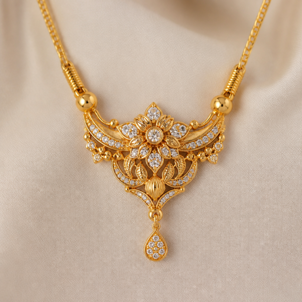 A gold women's pendant made of gold with diamond stones suitable for wedding. I want thalikodi
photorealistic jewelry design, A gold women's pendant made of gold with diamond stones suitable for wedding. I want thalikodi, gold style, just the design no text