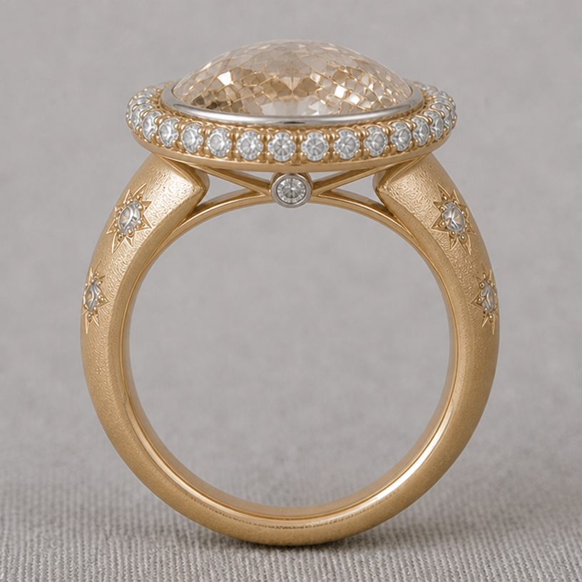 cathedral halo
edit the attached jewelry design with these instructions: cathedral halo. keep it photorealistic, just the design no text