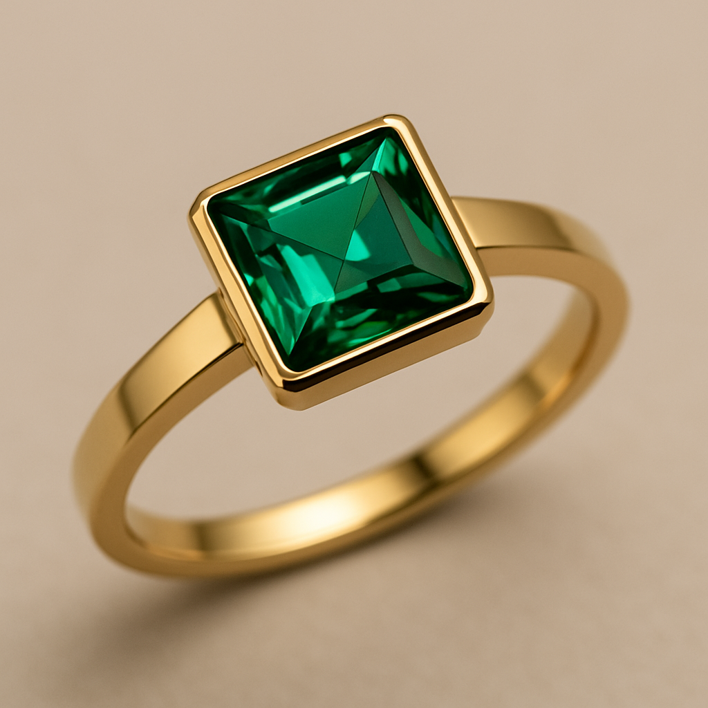Create green emerald ring in gold 