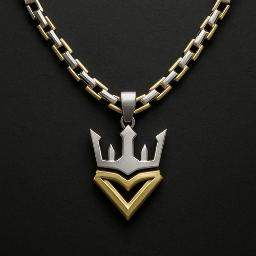 I want to create a very unique necklace that no one has from white and yellow gold for a man which a strong personality like a king 