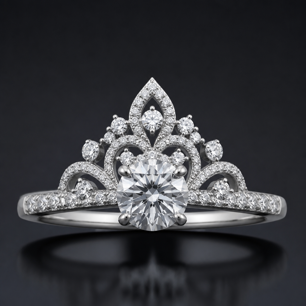 Engagement ring inspired by the Cartier halo tiara
photorealistic jewelry design, Engagement ring inspired by the Cartier halo tiara, bespoke style, just the design no text