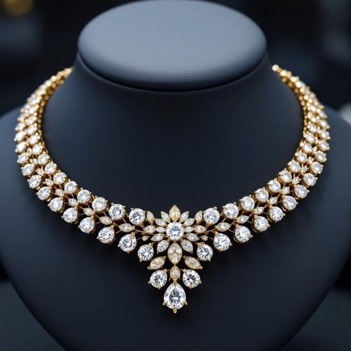 Set of Curvy and abstract edges of architecture necklace of white diamonds and yellow diamonds