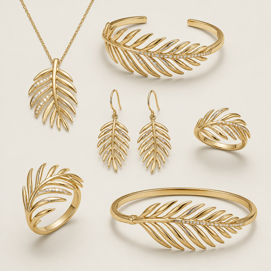 Can you Design an palm tree leaf inspired jewelry
photorealistic jewelry design, Can you Design an palm tree leaf inspired jewelry , classic style, just the design no text