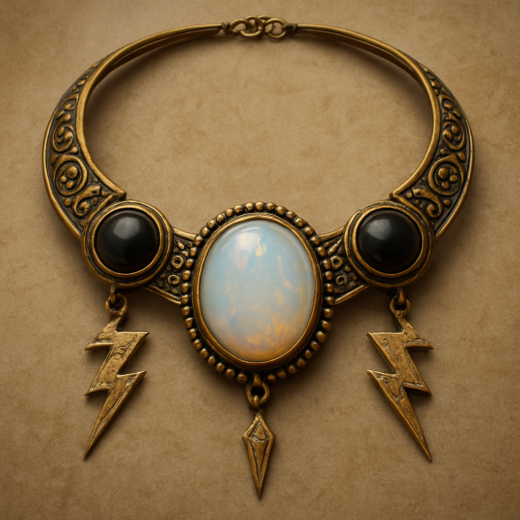 Opalite and onyx collar with gold lightening bolts