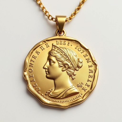 Золотой матовый медальон похожий на мятую монету с неровными краями