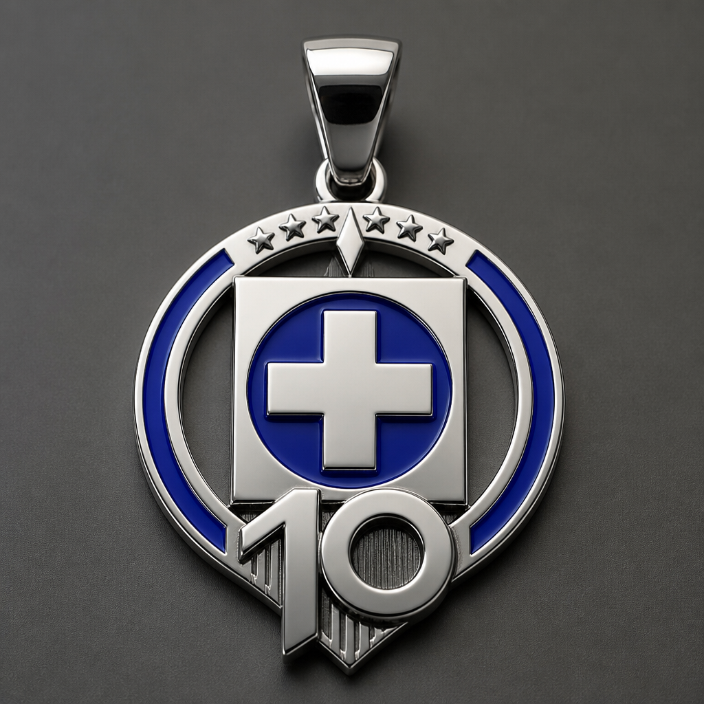 A men's ring made of silver. make a 10th championship pendant for Cruz Azul Mexican soccer team liga mx
photorealistic jewelry design, A men's ring made of silver. make a 10th championship pendant for Cruz Azul Mexican soccer team liga mx, modern style, just the design no text
