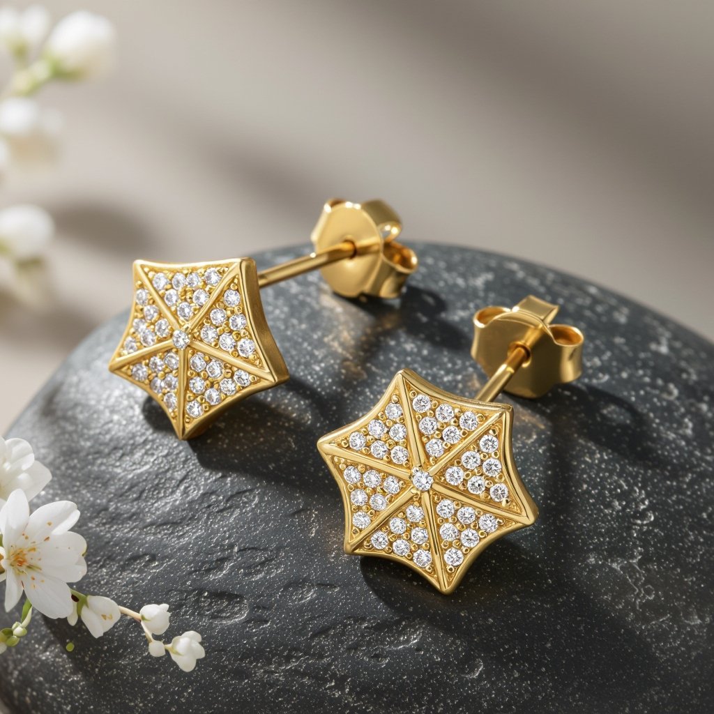 Небольшие золотые матовые серьги в виде созвездия