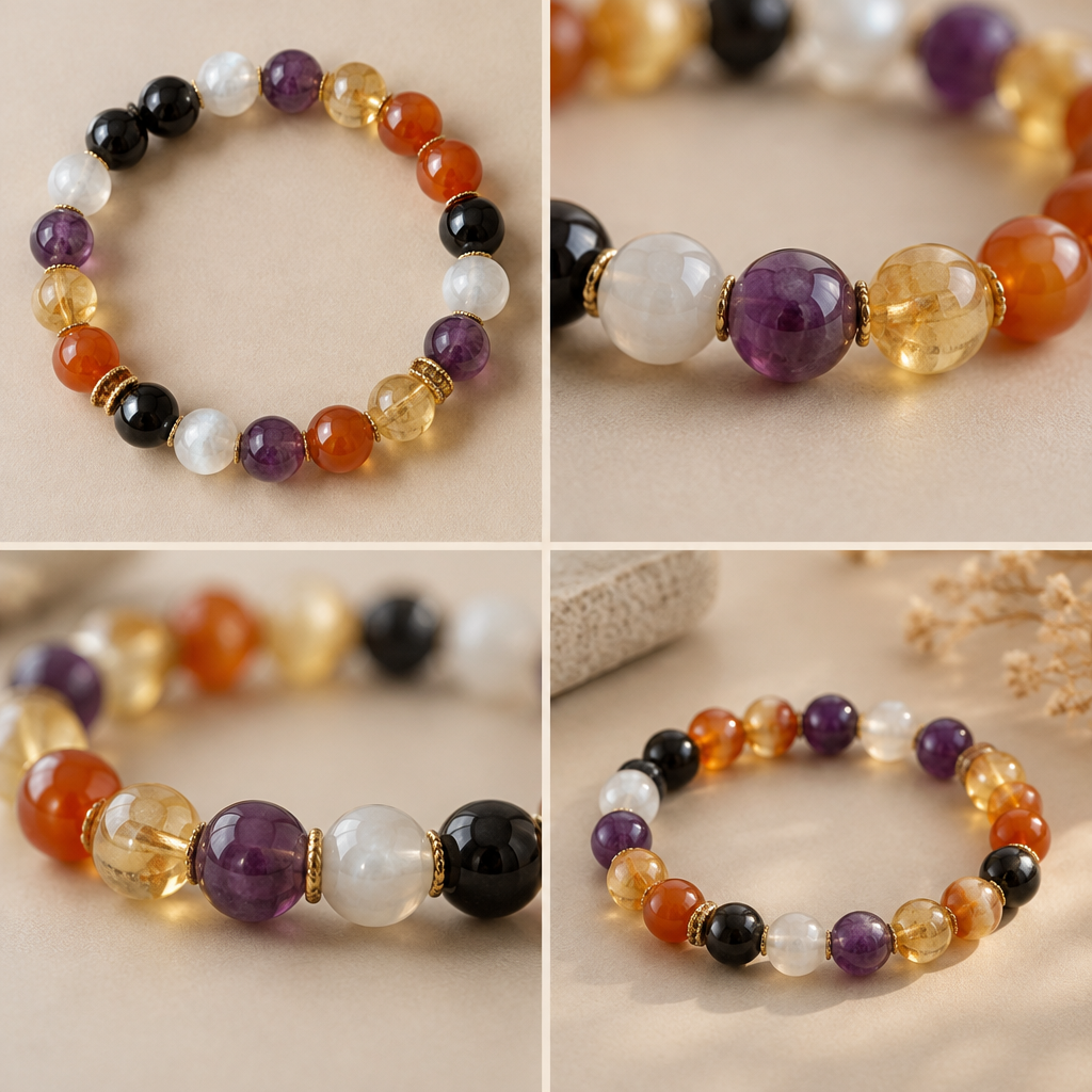 Crée une photo très réaliste d’un bracelet élastique composé de perles rondes de 8 à 10 mm. Utilise exactement cinq pierres naturelles : tourmaline noire, pierre de lune blanc nacré, améthyste violette, citrine jaune doré et cornaline orange. Répartis les cinq couleurs harmonieusement tout autour du bracelet, dans cet ordre : noir, blanc nacré, violet, jaune doré, orange. Les perles doivent être polies, bien distinctes et fidèles à l’apparence réelle de chaque pierre. Bracelet photographié en cercle sur un fond beige clair, lumière naturelle, rendu élégant et réaliste. Sans texte, sans bijoux supplémentaires.
Par contre faut que les couleurs ce soit pas choquant ensemble
Essaye différent desing
photorealistic jewelry design, Crée une photo très réaliste d’un bracelet élastique composé de perles rondes de 8 à 10 mm. Utilise exactement cinq pierres naturelles : tourmaline noire, pierre de lune blanc nacré, améthyste violette, citrine jaune doré et cornaline orange. Répartis les cinq couleurs harmonieusement tout autour du bracelet, dans cet ordre : noir, blanc nacré, violet, jaune doré, orange. Les perles doivent être polies, bien distinctes et fidèles à l’apparence réelle de chaque pierre. Bracelet photographié en cercle sur un fond beige clair, lumière naturelle, rendu élégant et réaliste. Sans texte, sans bijoux supplémentaires.
Par contre faut que les couleurs ce soit pas choquant ensemble
Essaye différent desing , just the design no text