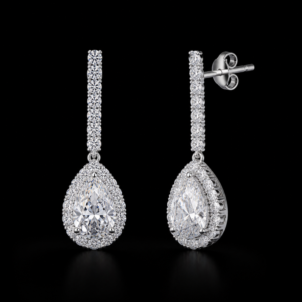A women's earrings with diamond stones suitable for formal
photorealistic jewelry design, A women's earrings with diamond stones suitable for formal, modern style, just the design no text