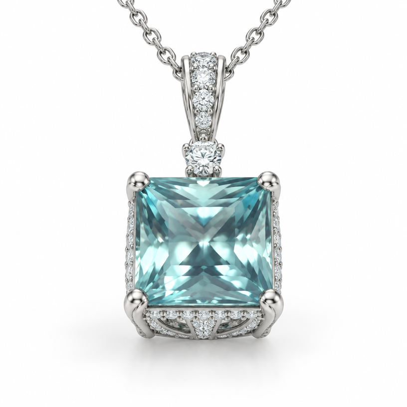 A women's pendant made of white gold. with diamond accents basket
using the attached image as a visual reference, create A women's pendant made of white gold. with diamond accents basket. photorealistic, just the design no text