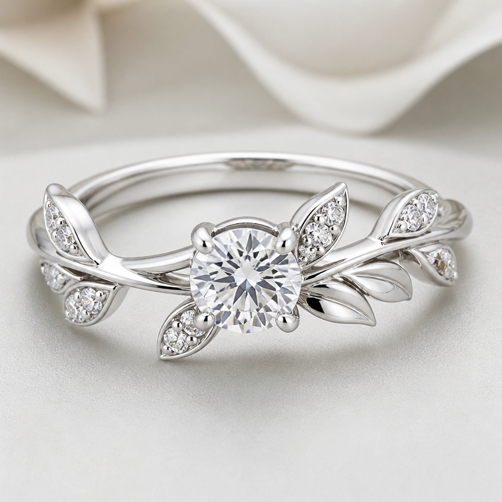 A women's ring made of white gold with diamond stones suitable for anniversary. create a ring design that incorporates diamonds in a nature inspired design
photorealistic jewelry design, A women's ring made of white gold with diamond stones suitable for anniversary. create a ring design that incorporates diamonds in a nature inspired design, modern style, just the design no text