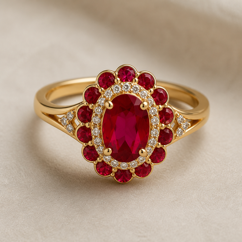 A classic women's ring made of gold with ruby stones suitable for formal
photorealistic jewelry design, A classic women's ring made of gold with ruby stones suitable for formal, classic style, just the design no text