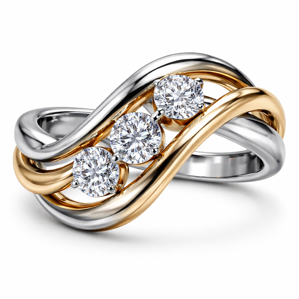 Mixed metals, 3 diamonds
Twisted