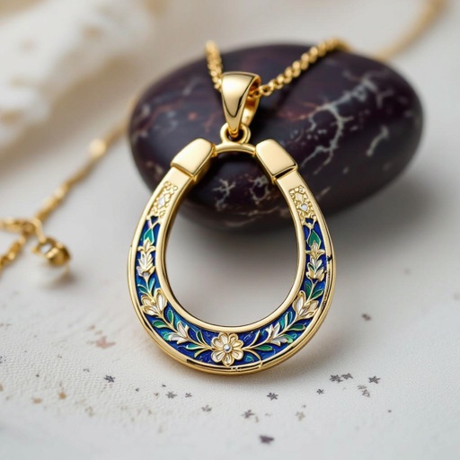 Gold pendanta ser of Create a design of iron horseshoe of modern enamel colored